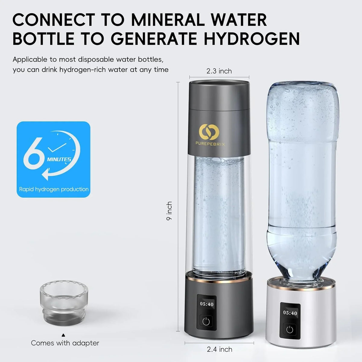 Hydrogen Water Bottle Generator(Silver) - Up to 6360 PPB - Certified H2 Generator- SPE/PEM Technology - - Portable Hydration & Athletic Performance System