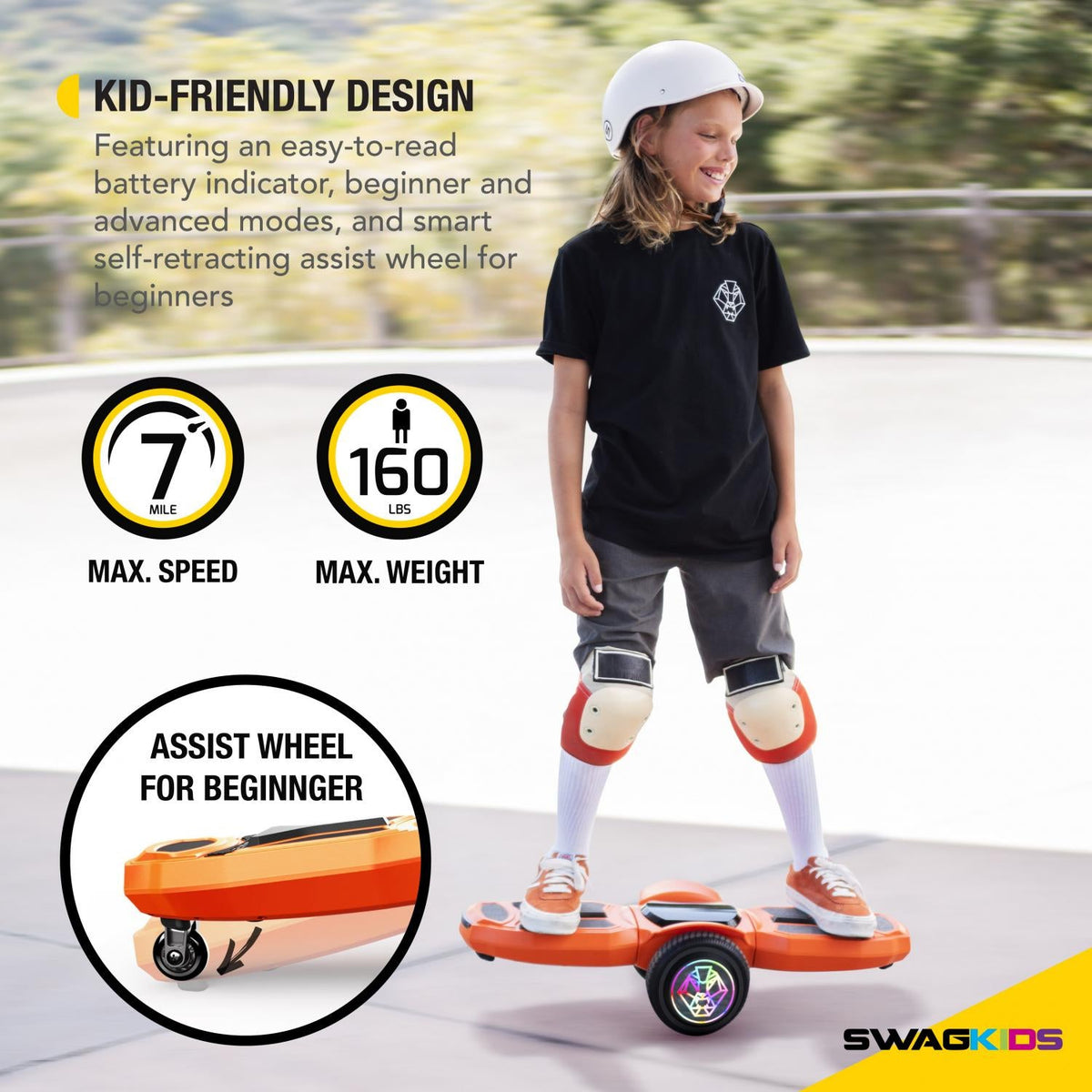 Swagtron Shuttle Zipboard Electric Hoverboard Skateboard 7 mph and 3-Mile Range LED Wheels Wireless Speaker