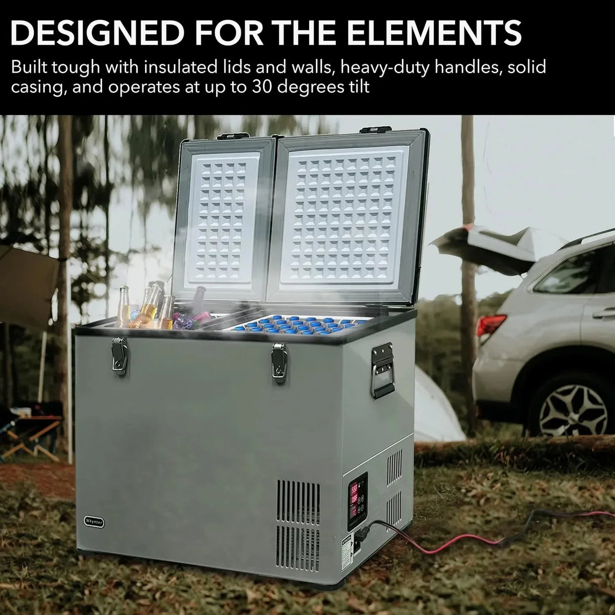 FM-65G 65 Quart Portable Refrigerator and Deep, AC 110V/ DC 12V, Real Chest Freezer for Car, Home, Camping, and RV with-8掳F to 50掳F Temperature Range, Gray, One Size