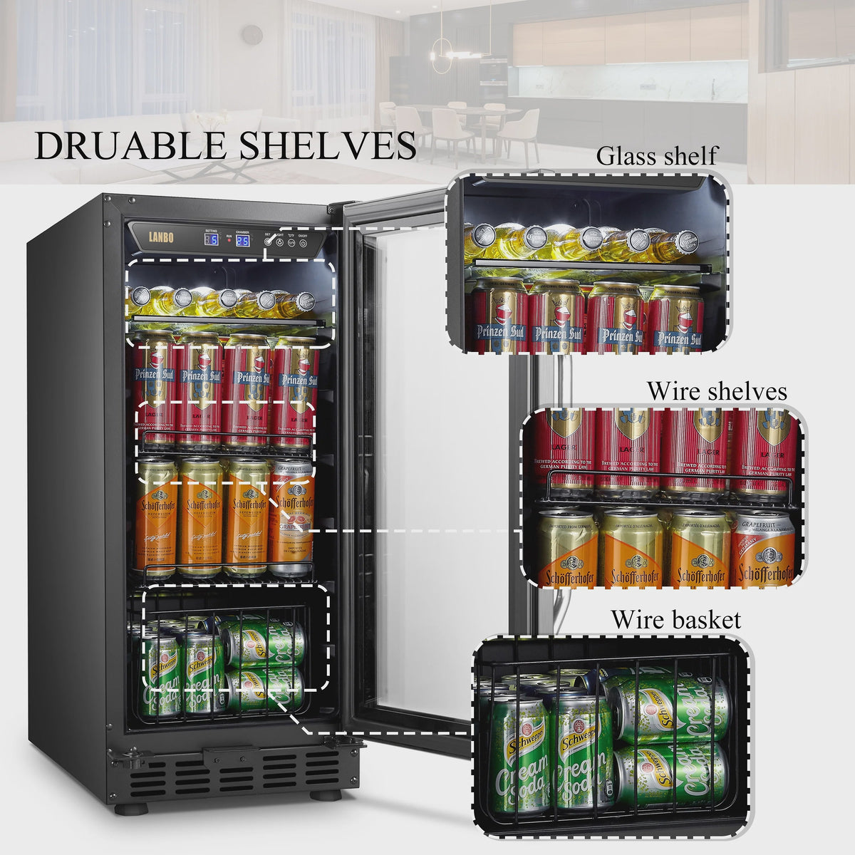 Lanbo 76 Cans Under Counter Compressor Beverage Cooler Refrigerator, 15 inch Width