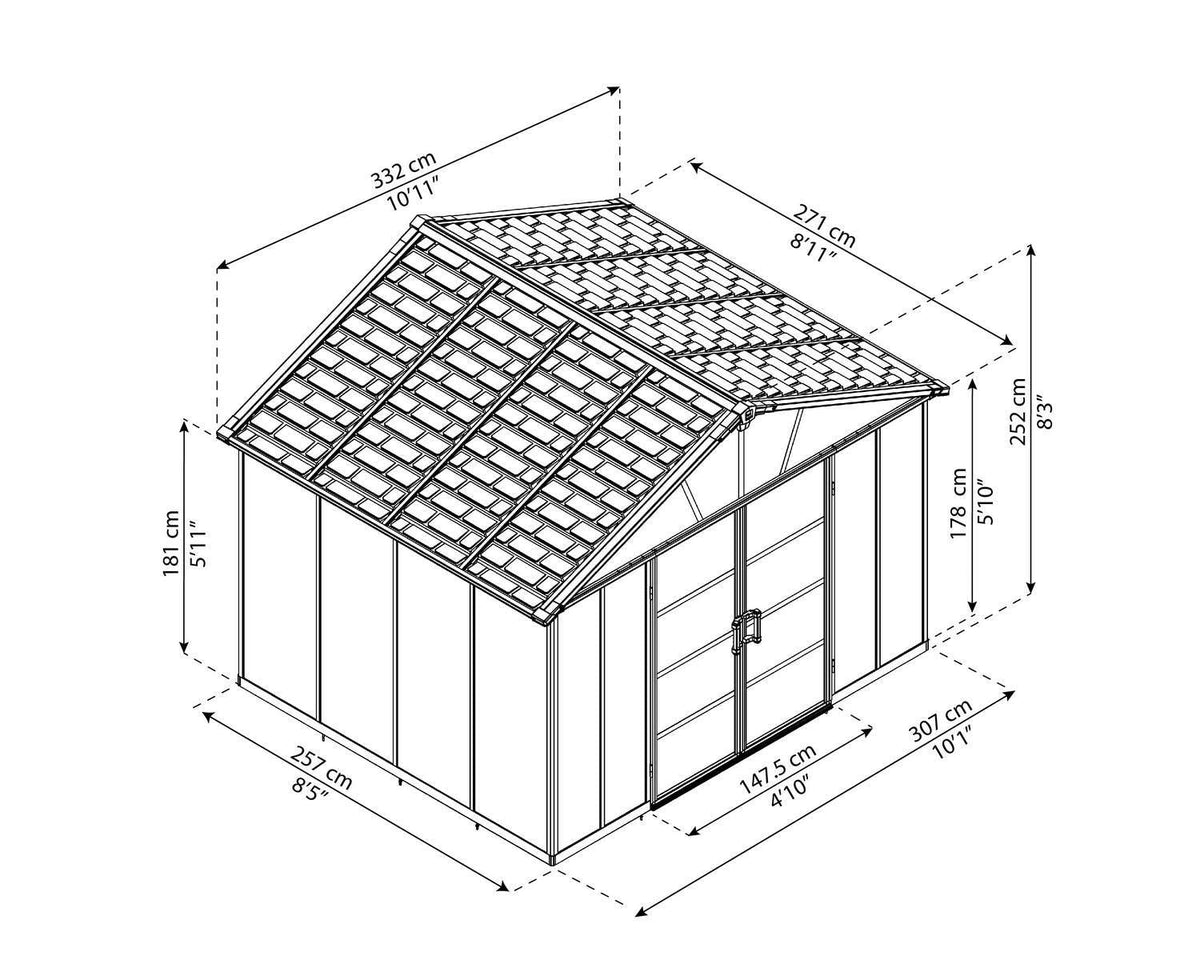 Multi-Function Polycarbonate Yukon Shed, 11x9-ft