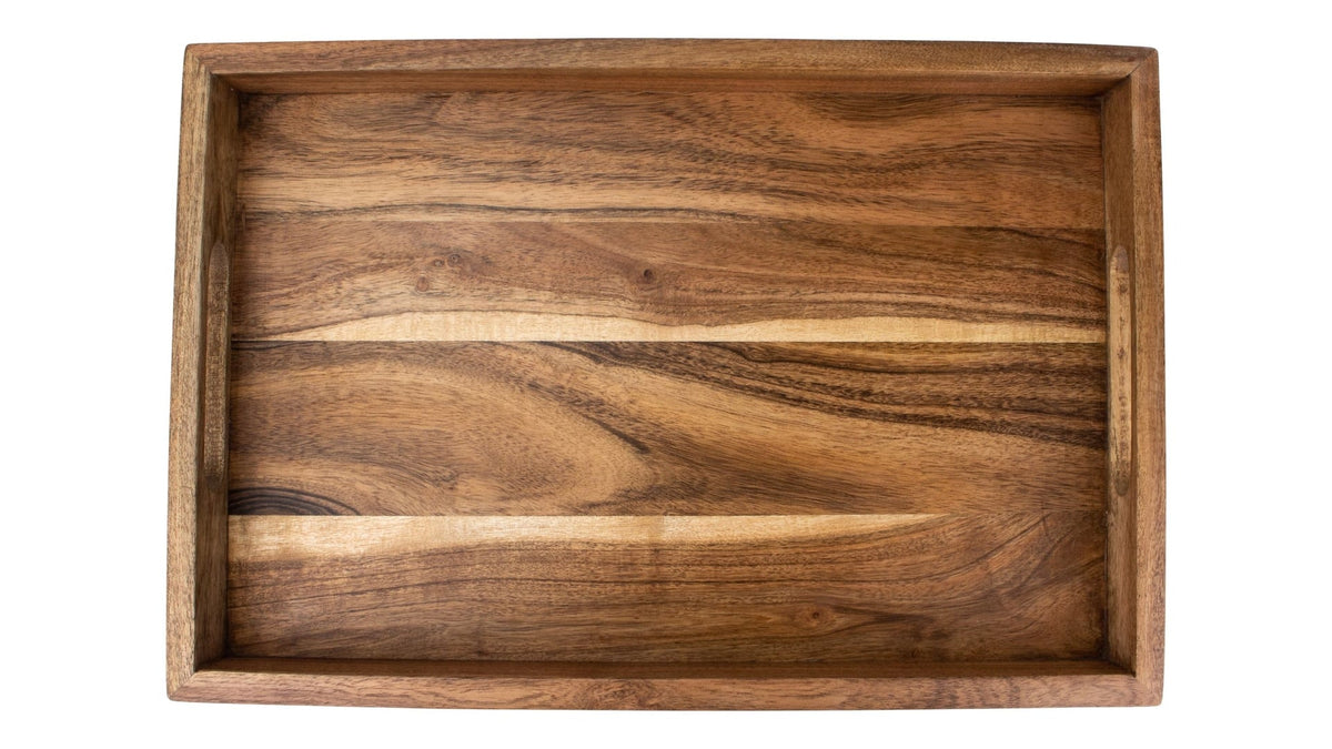 Rectangular Wood Serving Tray with Round Handles, 18-in