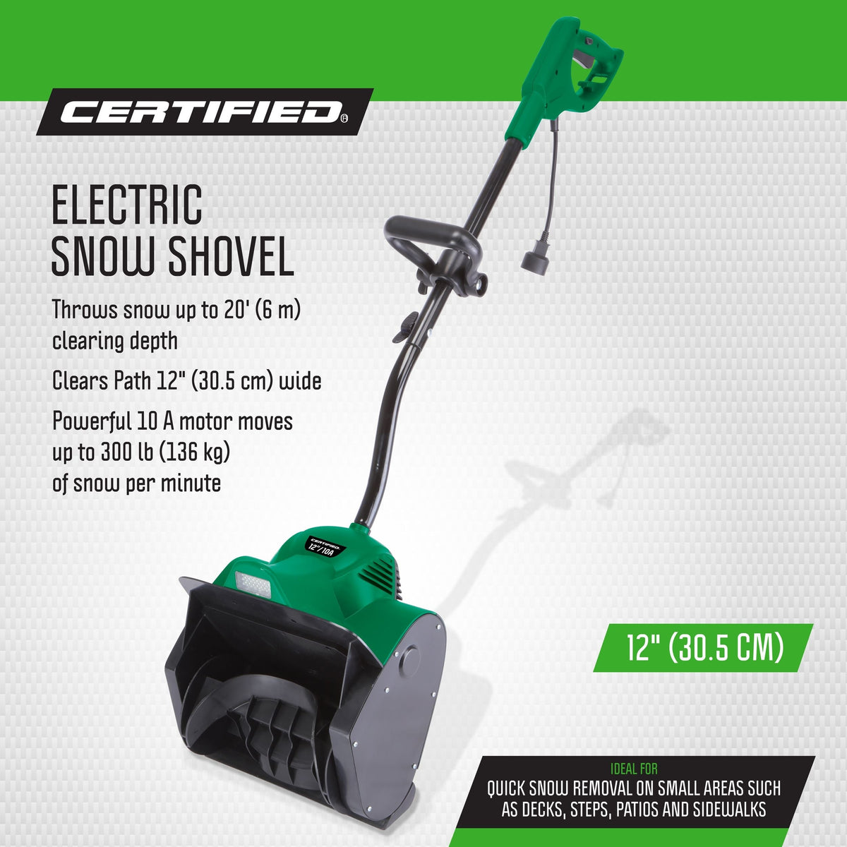 10-Amp Corded Electric Snow Shovel, 12-in