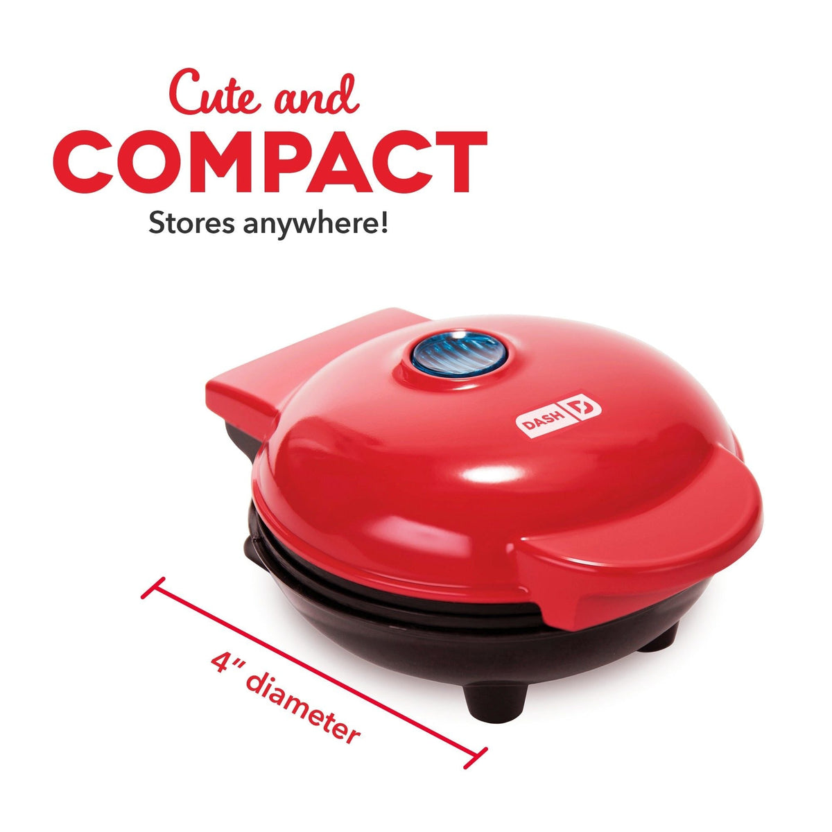 Heart Compact Mini, Non-Stick Waffle Maker, Red