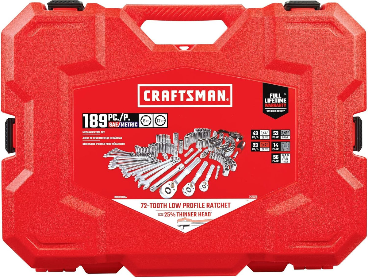 Mechanics Tool Set, 1/4 and 3/8 Inch Drive, 189 Piece (CMMT12134)