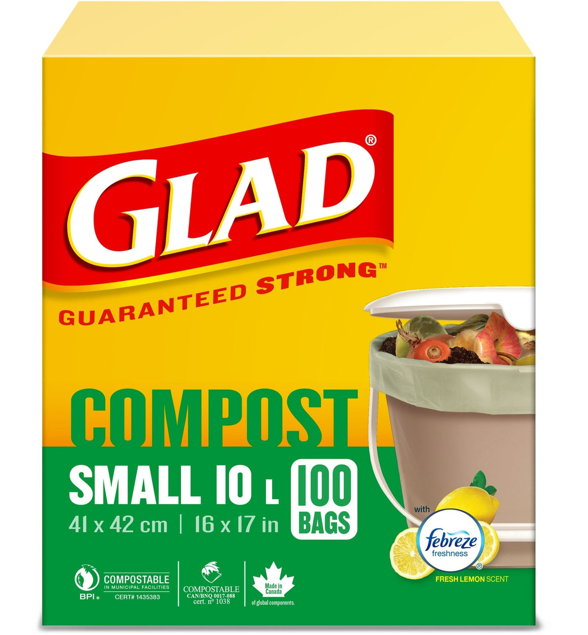 Small 100% Compostable Lemon Scented Food Waste Bags, 100-pk, 10-L