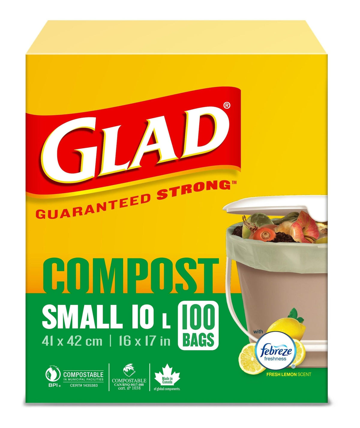 Small 100% Compostable Lemon Scented Food Waste Bags, 100-pk, 10-L