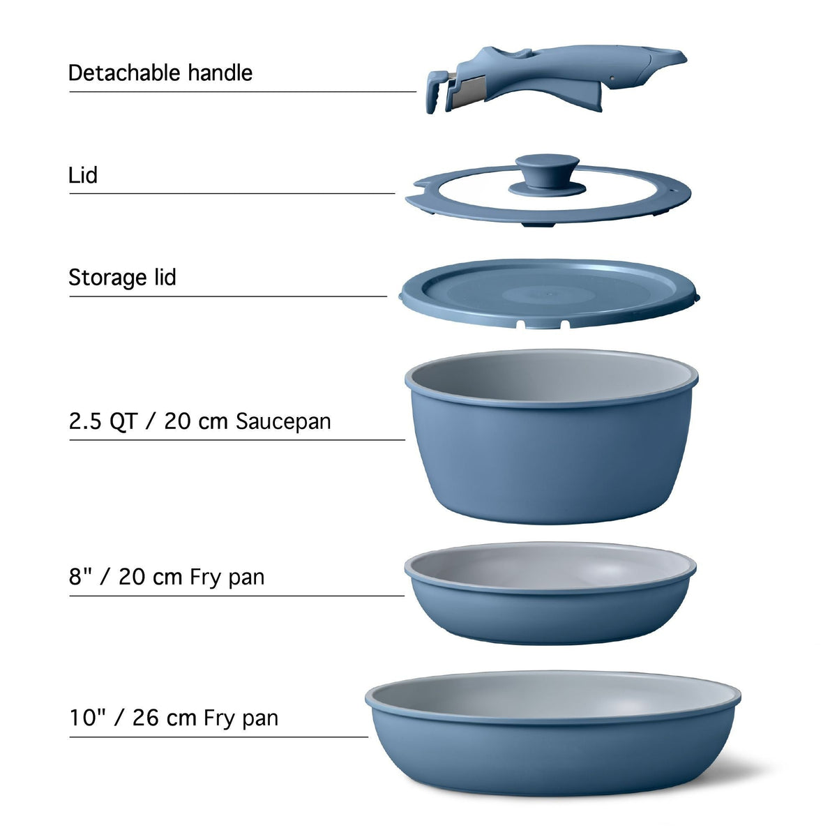 The Rock O Natural Kitchen Set with Detachable Handles, 6-pc