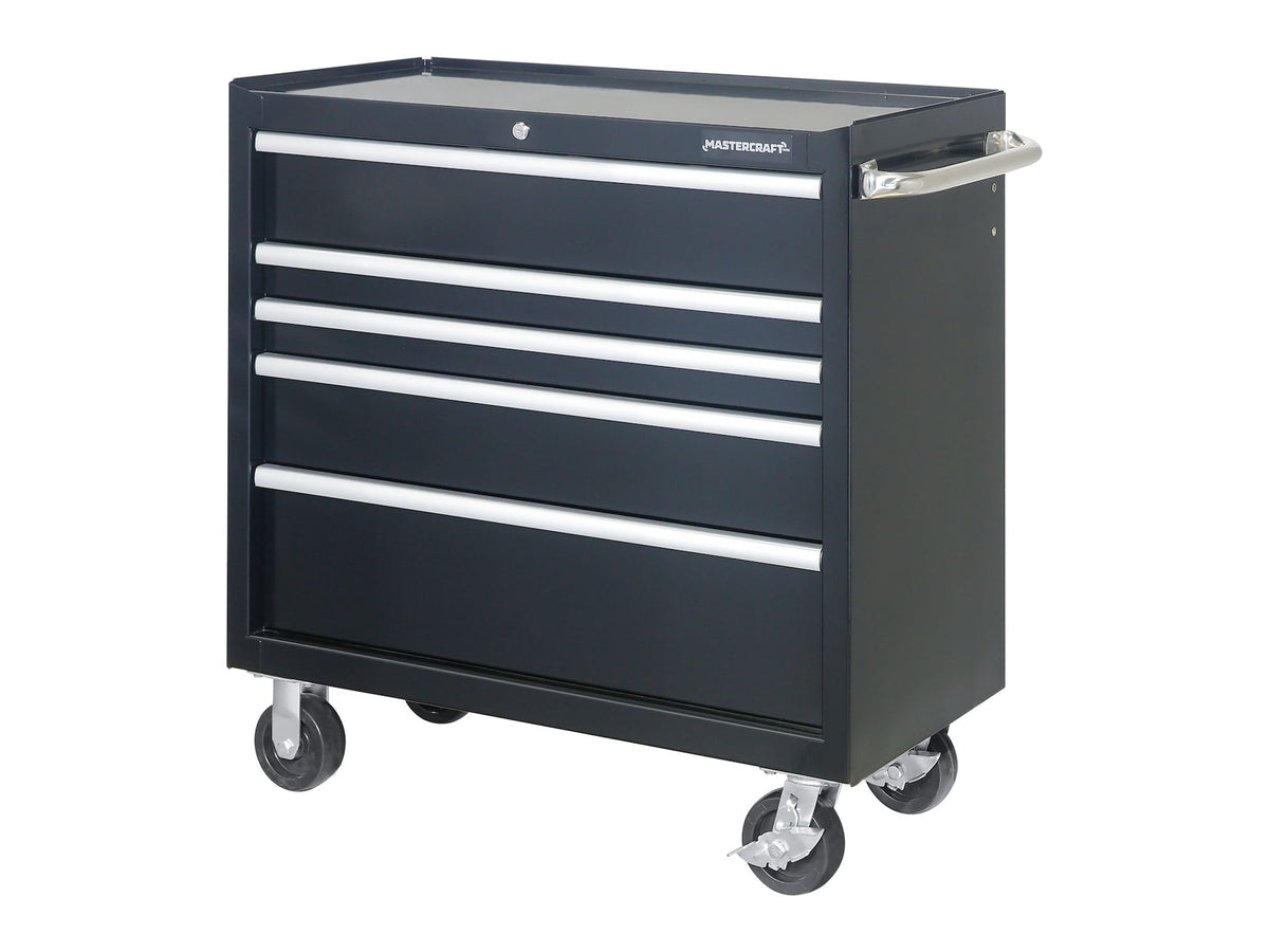 5-Drawer Powder-Coated Steel Tool Cabinet, Black, 36-in