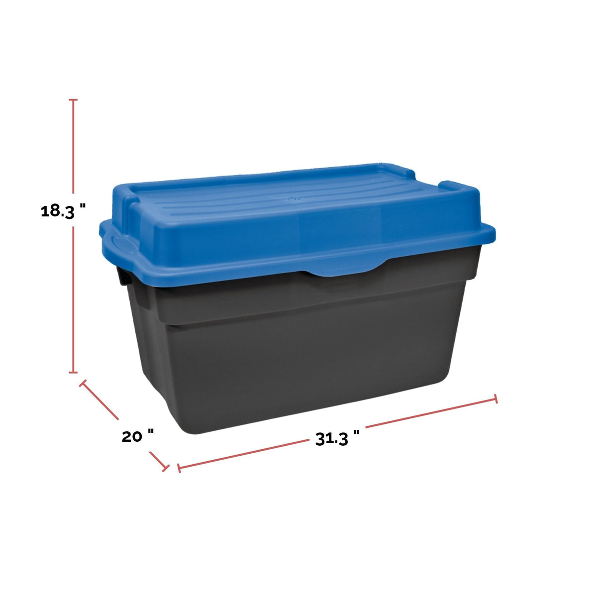 Heavy Duty Stackable Storage Box with Hinged Lid, 132-L, Black/Blue