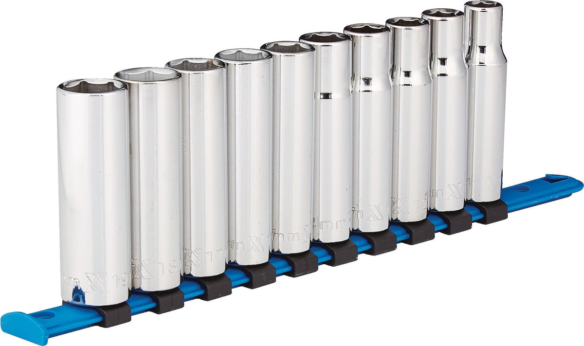 1/2-in Drive 6 Pt. Deep Socket Set, Metric, Nickel-Chrome Plating, 10-pc