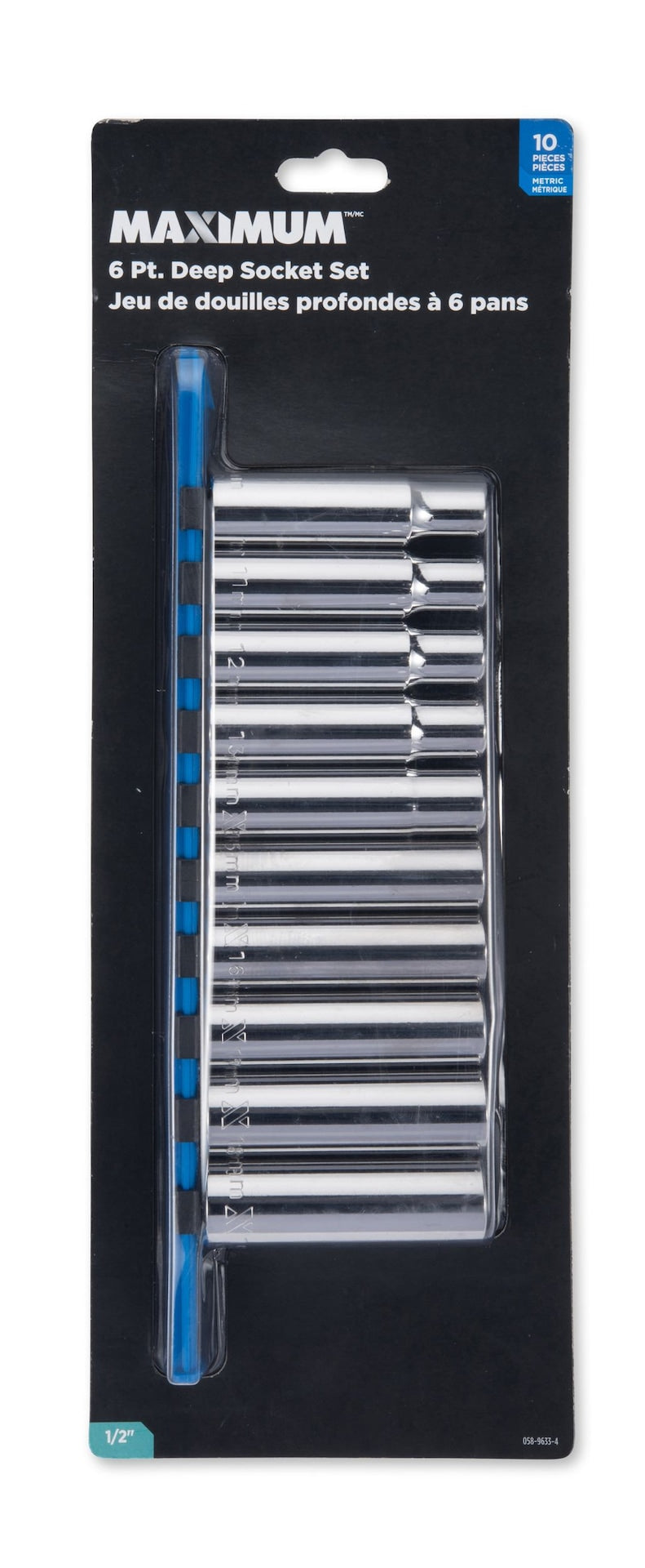 1/2-in Drive 6 Pt. Deep Socket Set, Metric, Nickel-Chrome Plating, 10-pc