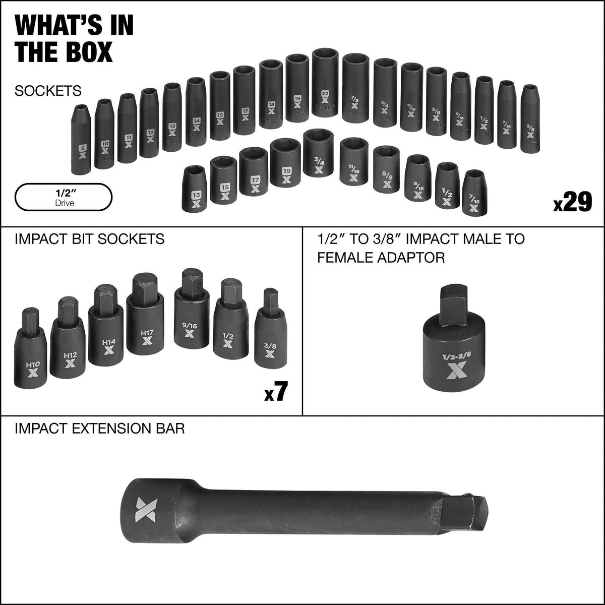 1/2-in Drive Professional Grade Impact Socket Set, 38-pc, CRMO
