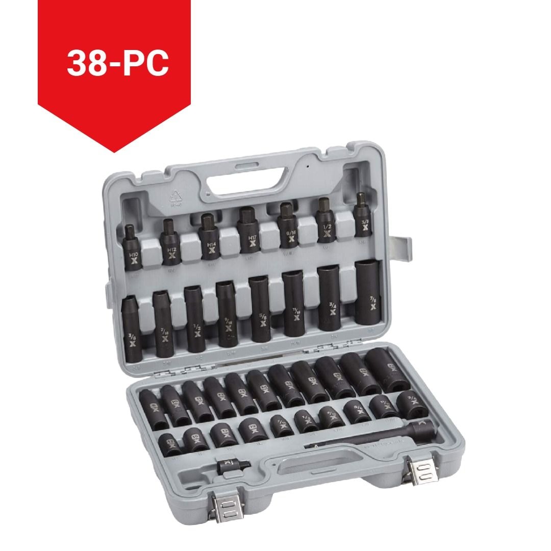 1/2-in Drive Professional Grade Impact Socket Set, 38-pc, CRMO