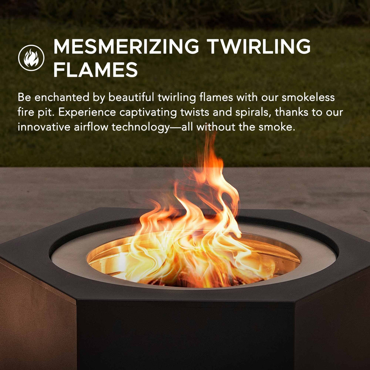 Hexagonal Low Smoke Stainless Steel Fire Pit, 26-in