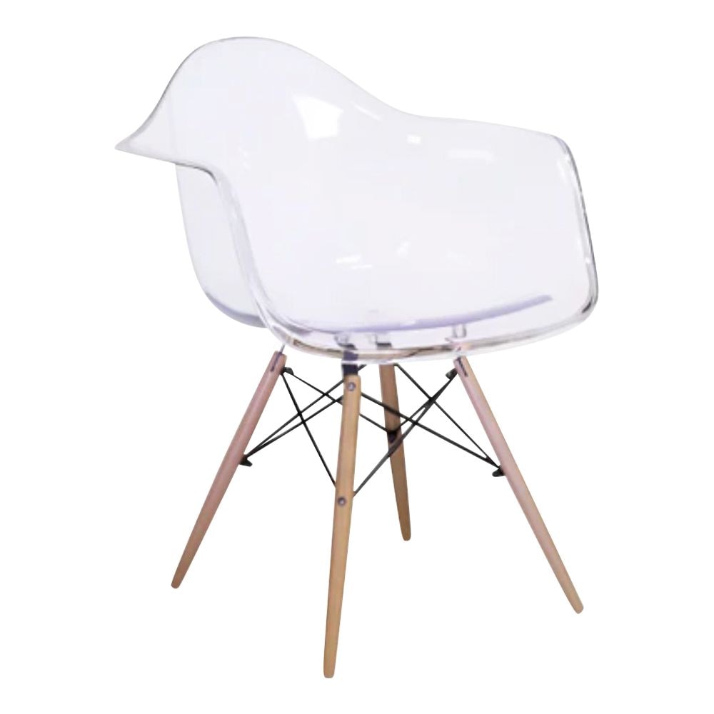 Clear Plastic Bucket Armchair with Wood Legs