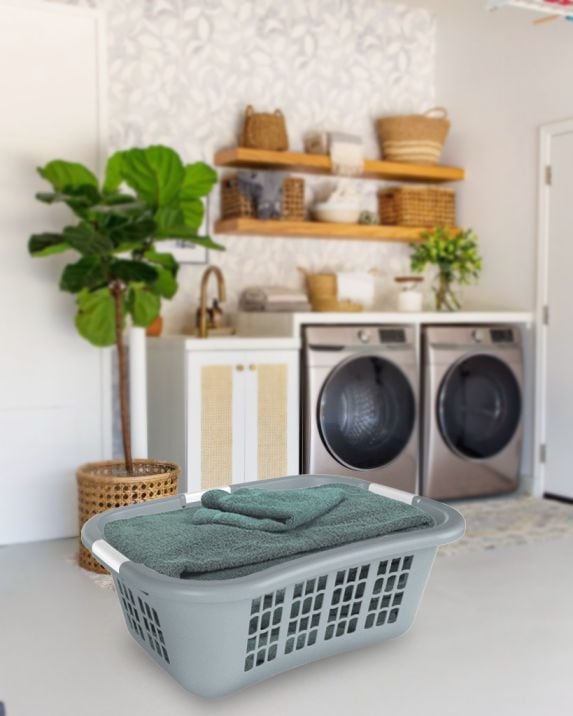 Hip Hugger Laundry Basket, 25.7 x 17.7 x 9.3-in, Grey