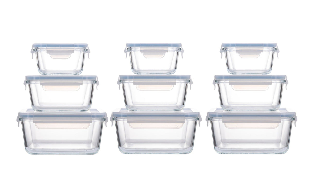 Square Glass Food Storage Container Set, 18-pc