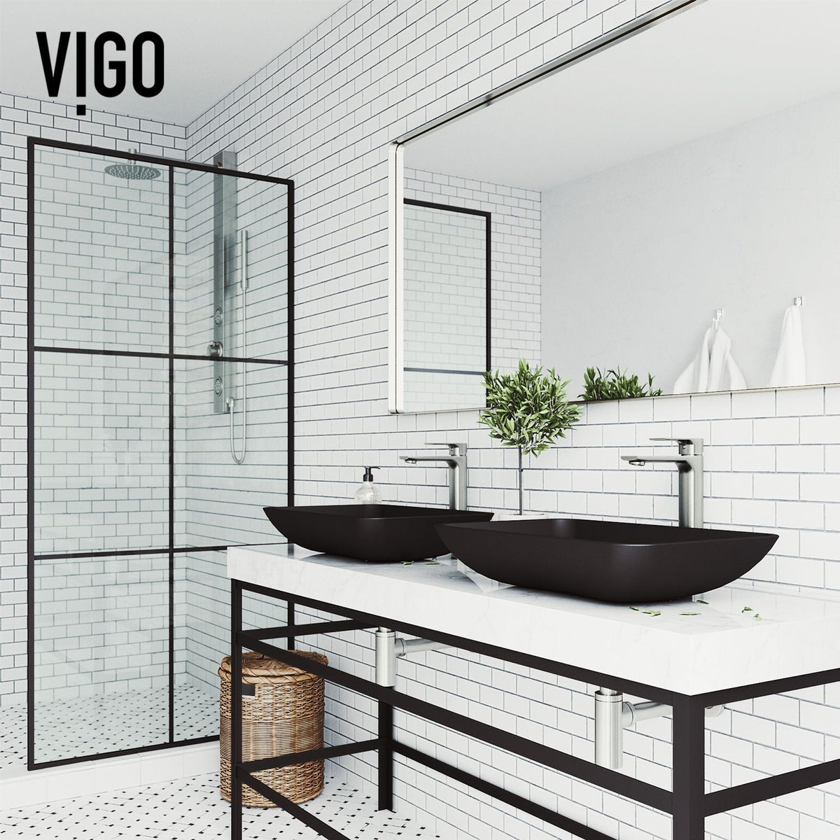 Hadyn Glass Rectangular Vessel Bathroom Sink/Basin with Rounded Edges & Deep Bowl, Black
