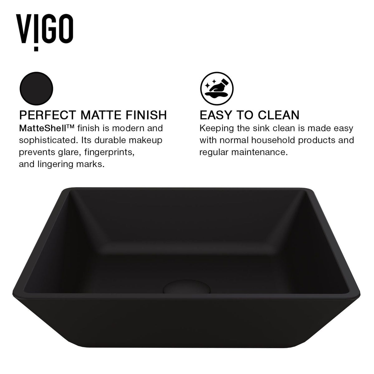 Roma Glass Square Vessel Bathroom Sink/Basin with Rounded Edges & Deep Bowl, Black