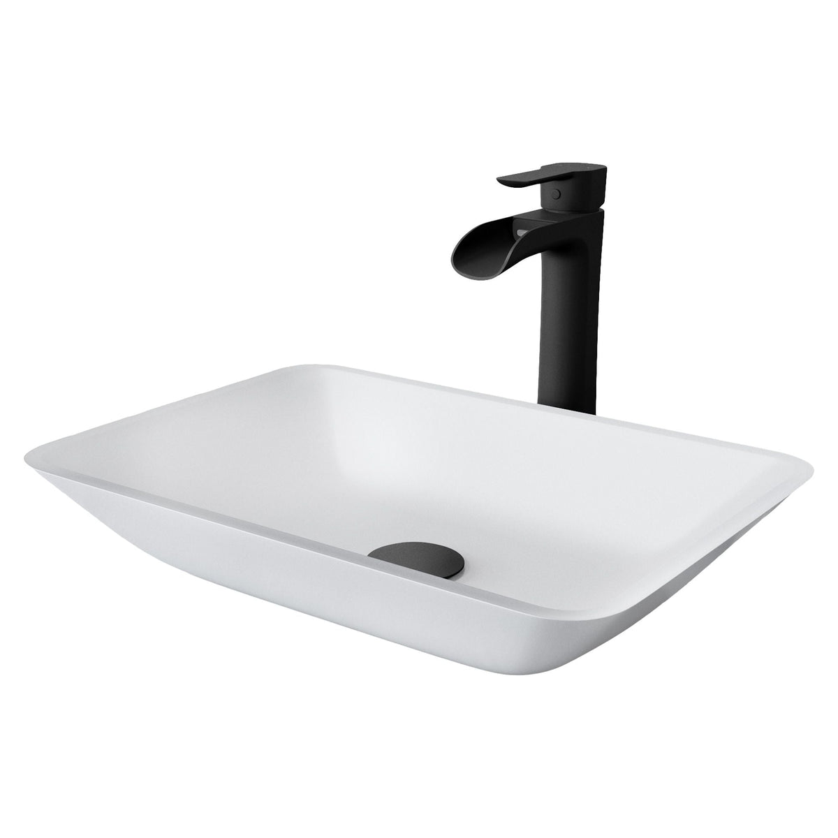 Sottile White Bathroom Sink/Basin Set with Niko Faucet and Glass Rectangular Vessel