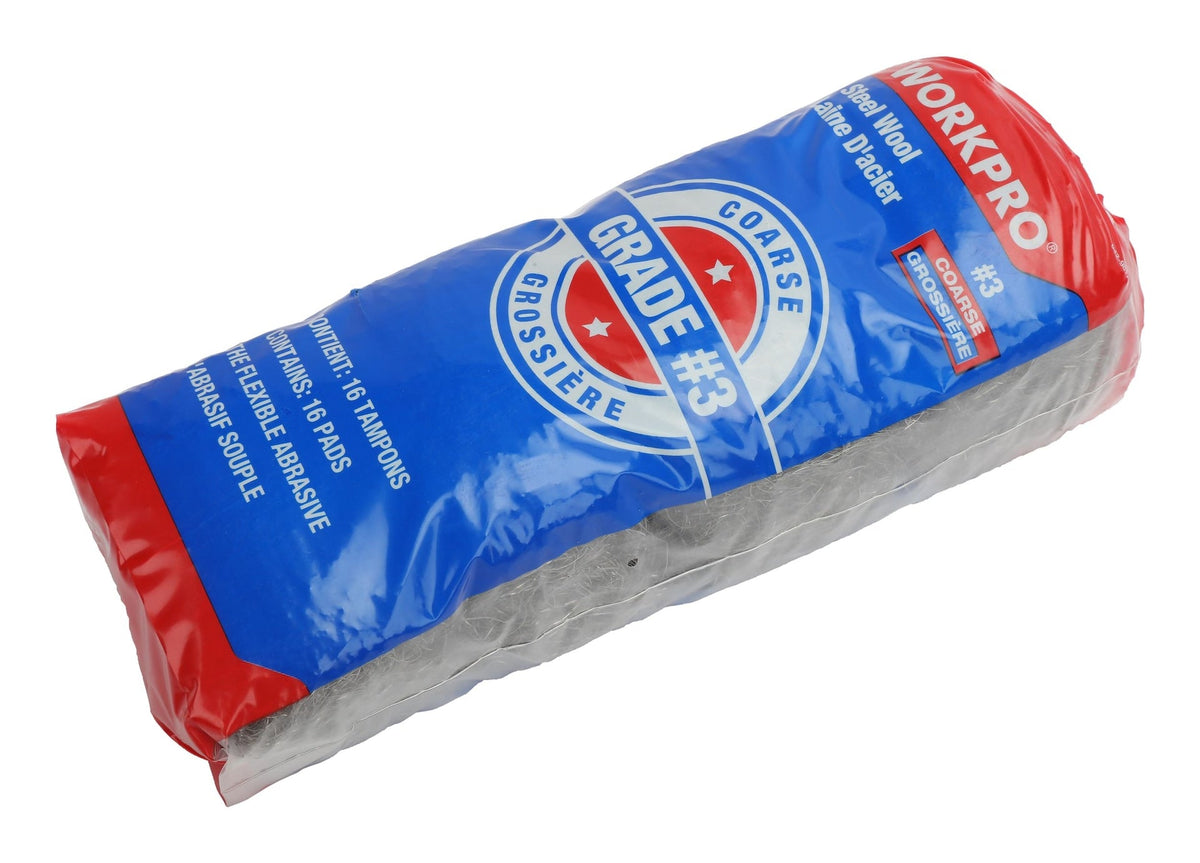 Steel Wool Pads, Surface Cleaning, Paint Removal & Restoration, Coarse Grade 3, 16-pk