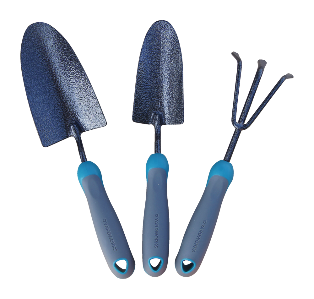 Carbon-Steel Garden Tool Set with Rubber Handles, Hammertone Finish, 3-pc