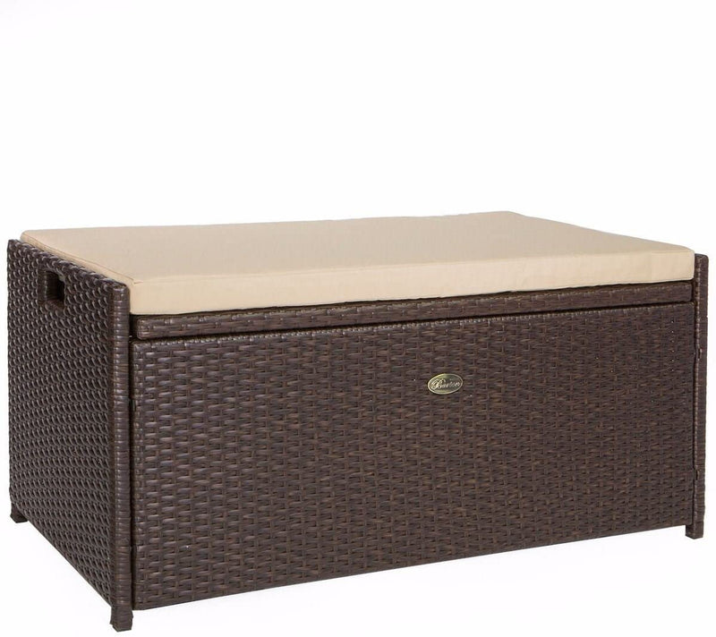 Barton Outdoor Storage Bench Rattan Style Deck Box Wicker Patio Furniture Water Resistance w/Seat Cushion, 60-Gallon, Brown S3376
