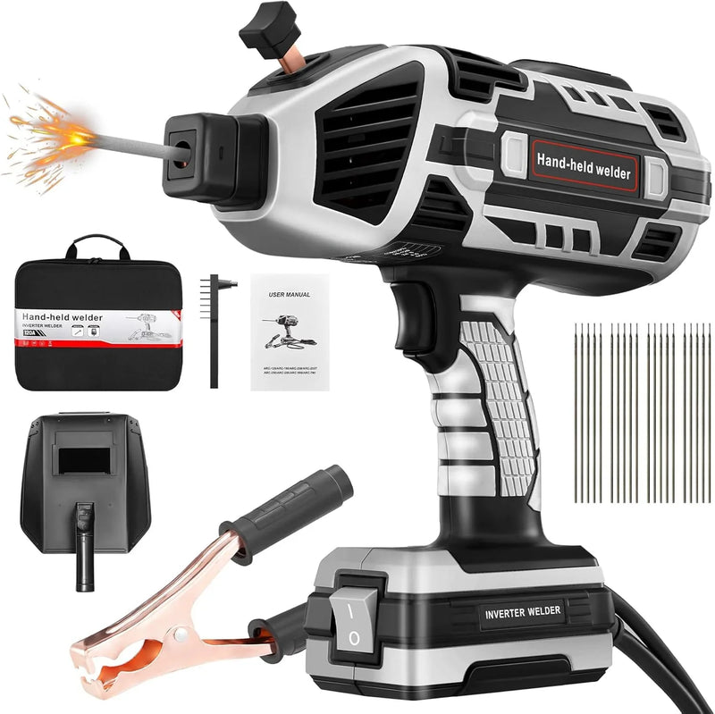 Portable Electric Welding Machine,110V Portable Welder Handheld with IGBT Inverter 5 Variable Current Adjustment,Portable ARC Welder Gun, Fits for 3/32" Wire Rods (Grey) N290