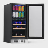 15 Dual Zone Beverage Cooler with Removable Beech Wood Shelves, Stainless Steel