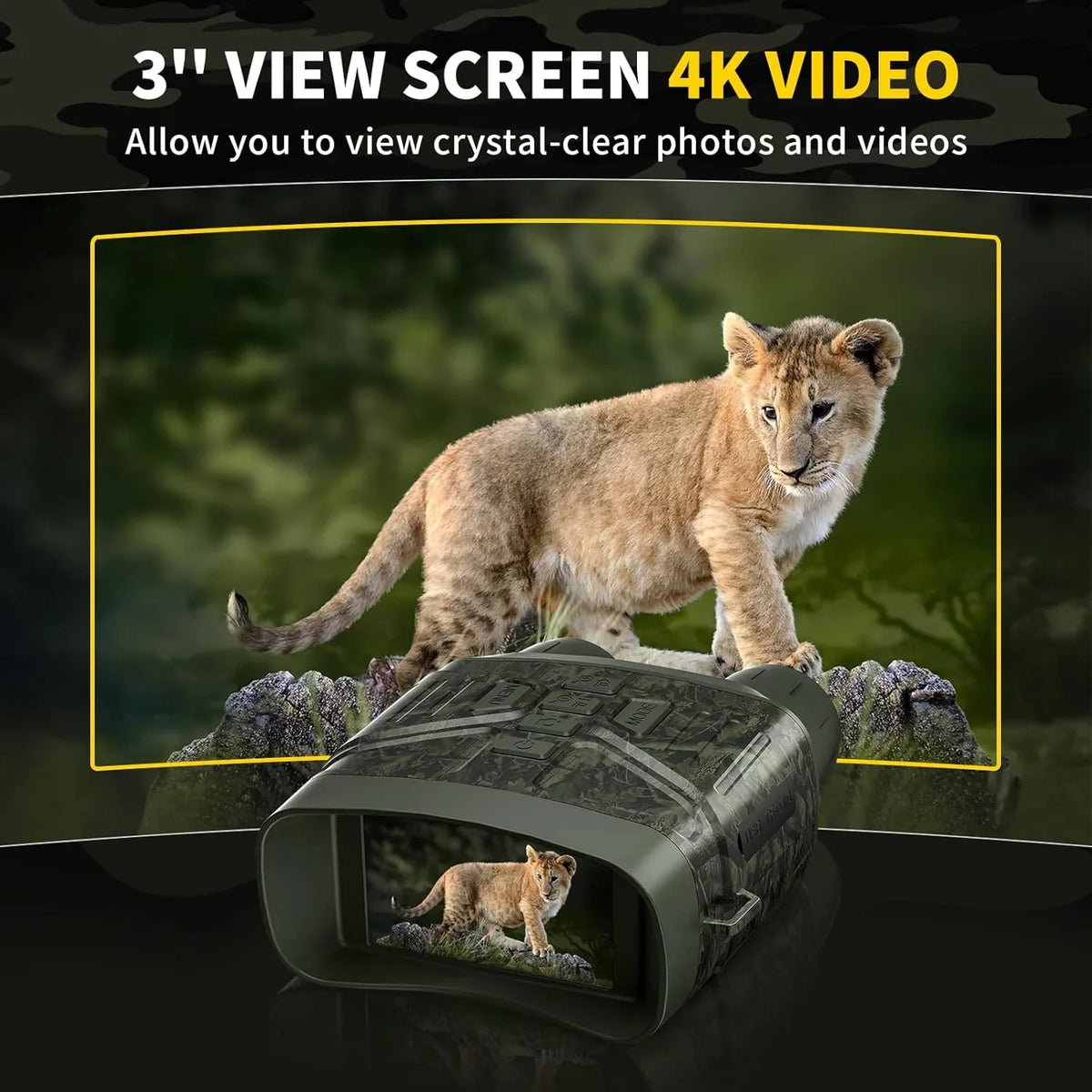Night Vision Goggles - 4K Night Vision Binoculars with 5000mAh Rechargeable Battery, 32GB TF Card can Save Photo and Video, 3'' HD Screen for Camping & Security, Black