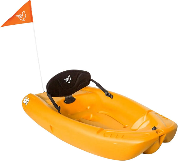 Pelican Solo EVO DLX - Kids Sit on top Kayak with Paddle and Decals - Mango - Twin Tunnel Hull with Swim up Deck - Lighweight & Durable F254