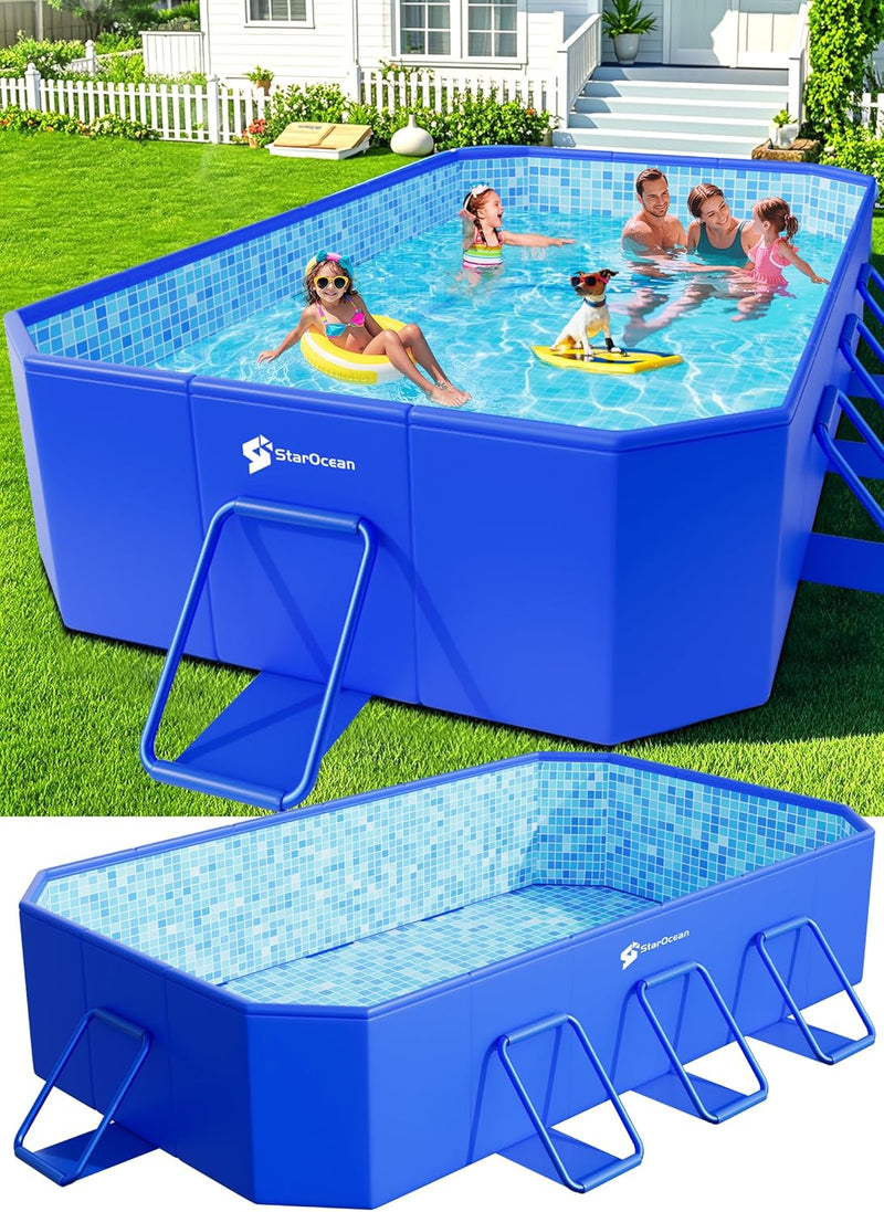 Foldable Pool, Large Non-Inflatable Swimming Pool For Kids,Adult Collapsible Pools Hard Plastic Shell, Oversized Thickened,Portable Folding Kids Pools for Backyard-Mosaic Design-115"x66"x20" G3327