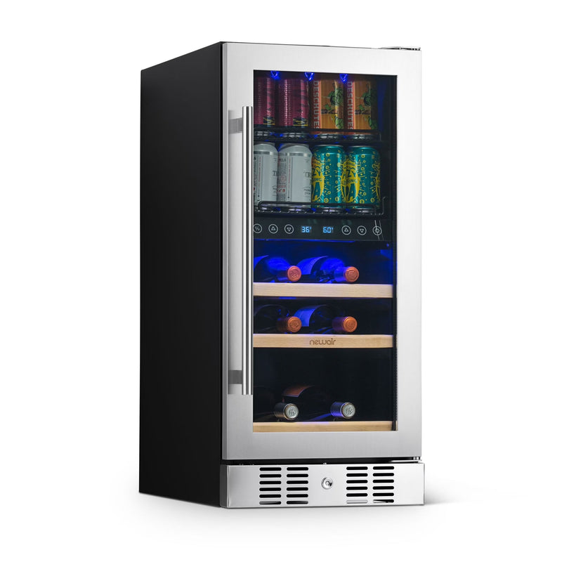15 Dual Zone Beverage Cooler with Removable Beech Wood Shelves, Stainless Steel W7258