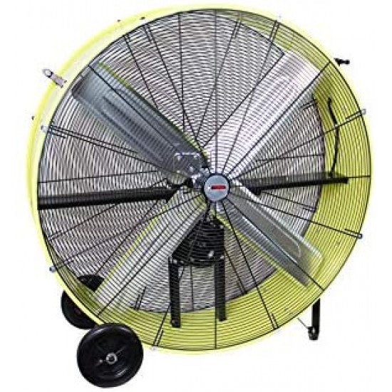K Tool International 42′′ Belt Drive Drum Fan; Industrial, Garage, Shop, High Speed 2-Speed, Durable, Cut-Off Protection, Easy Mobility Rubber Wheels; SAFETY YELLOW KTI77743 C1180