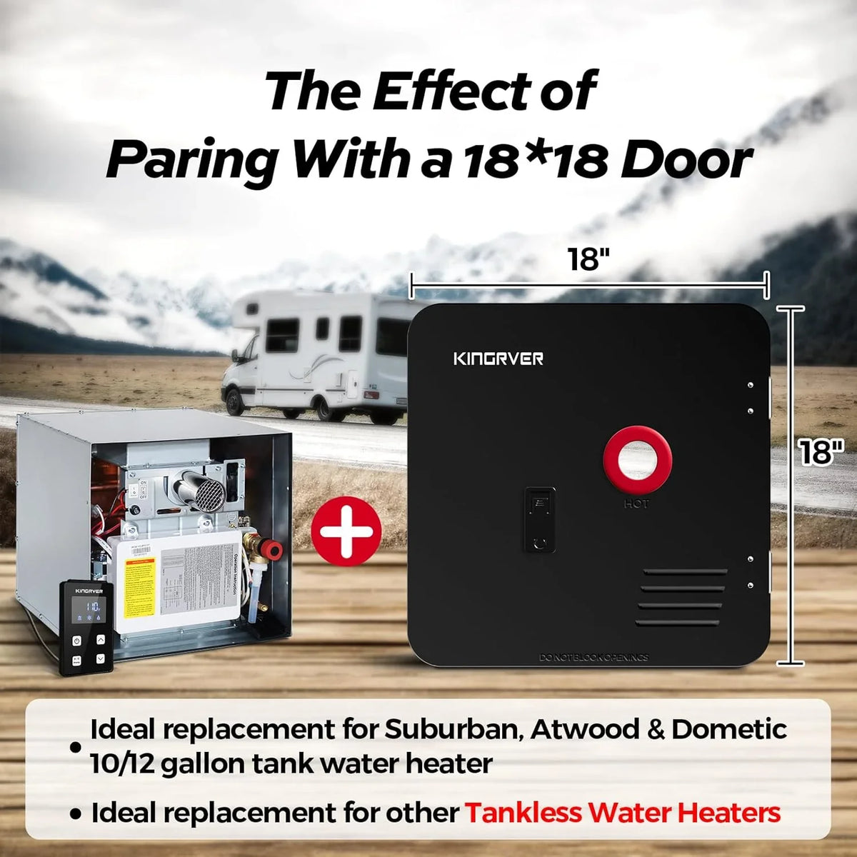 RV Tankless Water Heater without Door, Propane Gas, DC 12V, 3 Optional Door Sizes 15"x15", 15"x18" and 18"x18" for Refitment, Compatible with All RVs, Sufficient Power, High Altitude