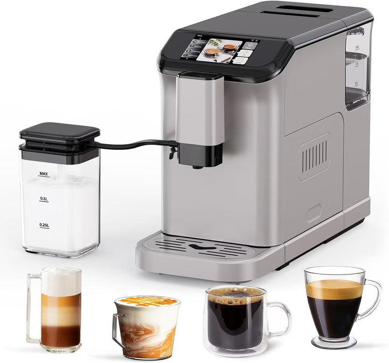 Full Automatic Espresso Machine with Built-In Grinder & Milk Frother - FTF Touchscreen Coffee Maker for Latte/Cappuccino, 20 Bar Pressur & 1.5L... R8128