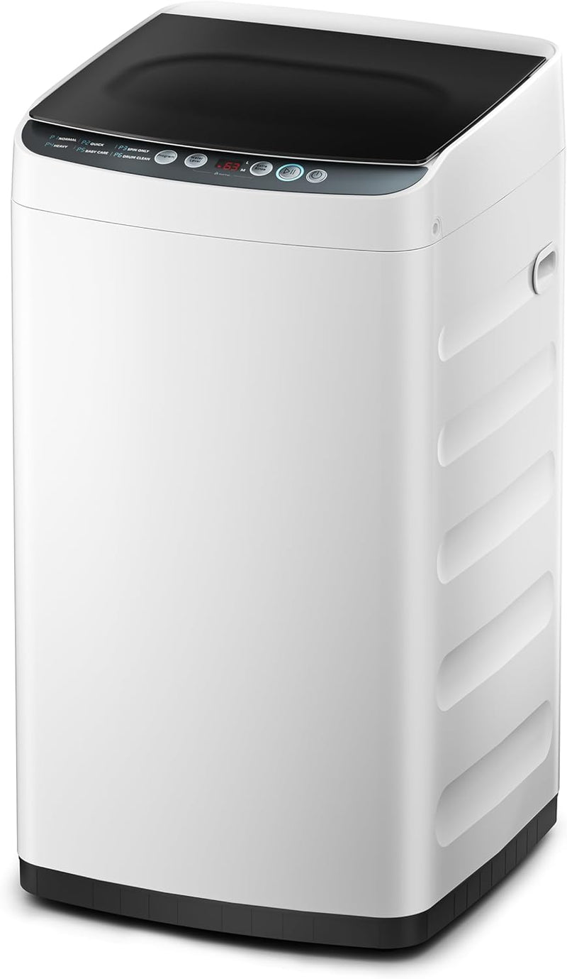 Portable Washer with 6 Cycles, Drum Clean, Quick, Stainless Steel Tub, Transparent Lid, LED Display Washing Machine, White P4716