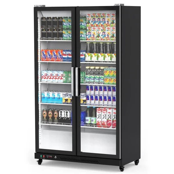 Commercial Refrigerator, Glass Door with LED Lighting – Upright Beverage Display Cooler for Home, Store, Gym, or Office, Featuring Double Swing Doors and 39 cu.ft W4781