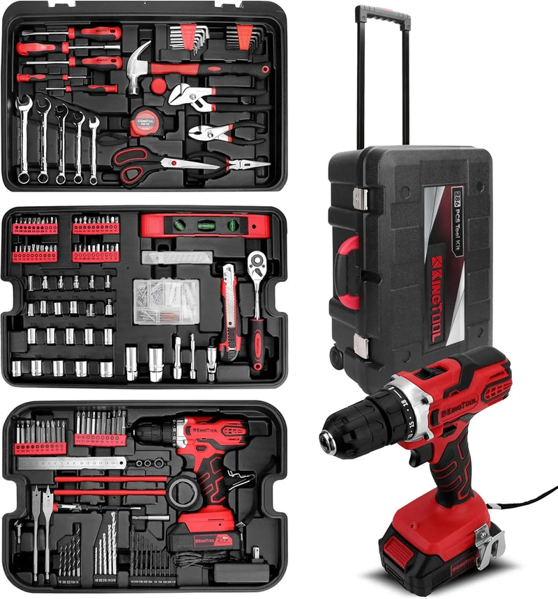 Home Tool Set Kit - 286 PCS Home Auto Repair Tool Kit with Rolling Tool Box, Mechanic Tool Sets with 21V Max Cordless Power drill, Perfect for Homeowner, Diyer, Handyman Q4509