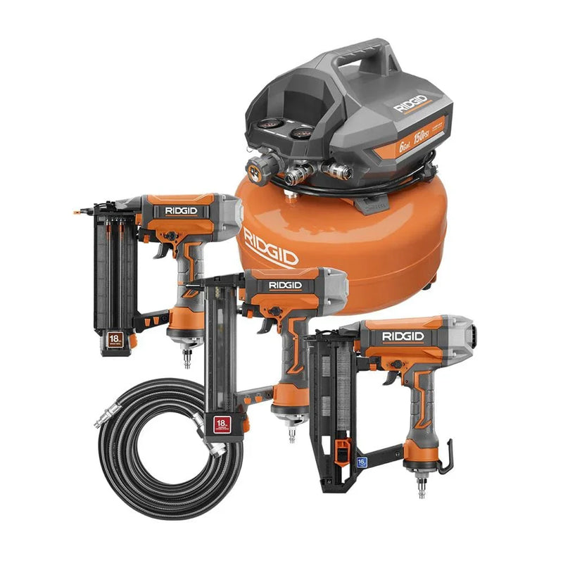 6 Gal. Portable Electric Pancake Air Compressor w/ 18GA Brad Nailer, 16GA Straight Finish Nailer, & 18GA Finish Stapler R69603FK U5007