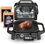 The wood-fire professional outdoor grill is equipped with an internal thermometer. It is a 7-in-one multi-functional grill, a barbecue smoker, an outdoor air fryer, featuring baking, roasting, dehydrating and grilling functions. It adopts the wood-fi