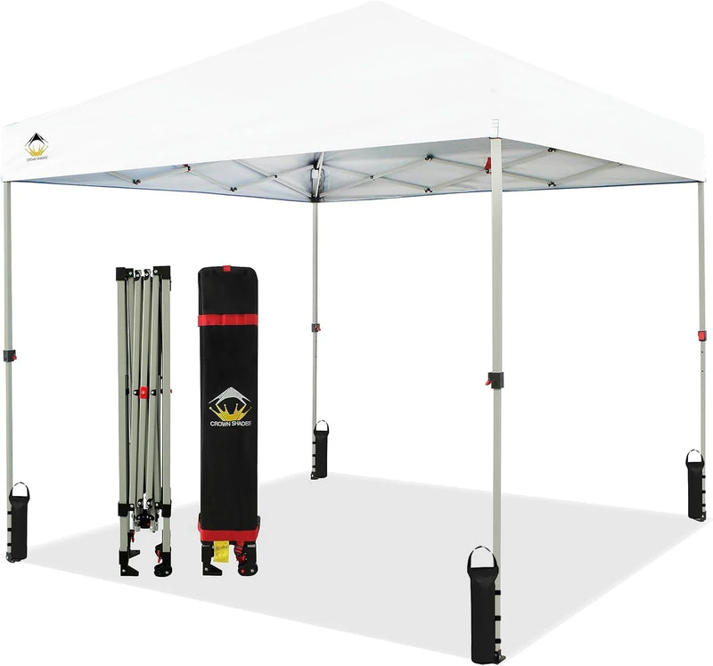 10x10 Pop Up Canopy - Beach Tent with One Push Setup - Easy Outdoor Sun Shade for Events, Parties, Camping - Gazebo with STO-N-Go Cover Bag, Silver Coated Top, White Y736