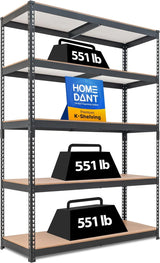 5 Layered laminated boltless heavy-duty vehicle storage adjustable wide-size metal shelf unit utility rack shelving storage multi-functional shelf shed storage area 47.7 inches wide x 18.2 inches deep x 71.3 inches high Black