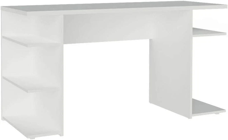 Madesa Large Modern Gaming Computer Desk 53 Inch with 5 Shelves Cable Management Student Study Wooden Table Home Office Gamer Desk for Kids and Adults - White L7559