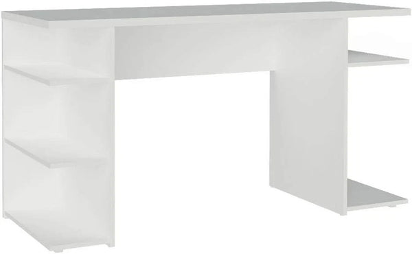 Madesa Large Modern Gaming Computer Desk 53 Inch with 5 Shelves Cable Management Student Study Wooden Table Home Office Gamer Desk for Kids and Adults - White W3345