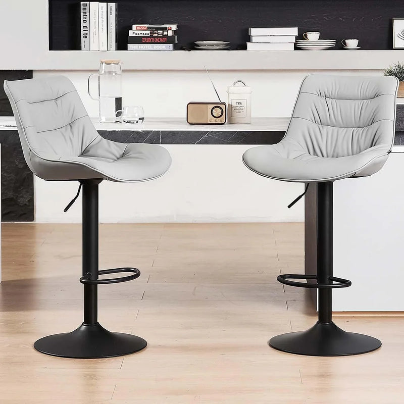 Bar stool set (2-piece) Adjustable rotating style, black color, covered with PU leather and equipped with a backrest, suitable for medium-height stools used in kitchen island or home bar. F205