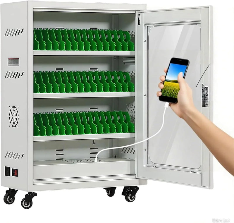 Mobile Charging Cabinet for Cell Phone, 50 Device Charging Station, USB Charging Cart Locker, with Wheels & Combination Lock, Secure Phone Storage Cabinet (50Slots) V3752