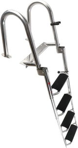 4 Steps Telescoping Boat Ladder Reinforce Dock Ladder Heavy Duty Swim Deck Ladder with Hand Railings and Extra Wide Steps