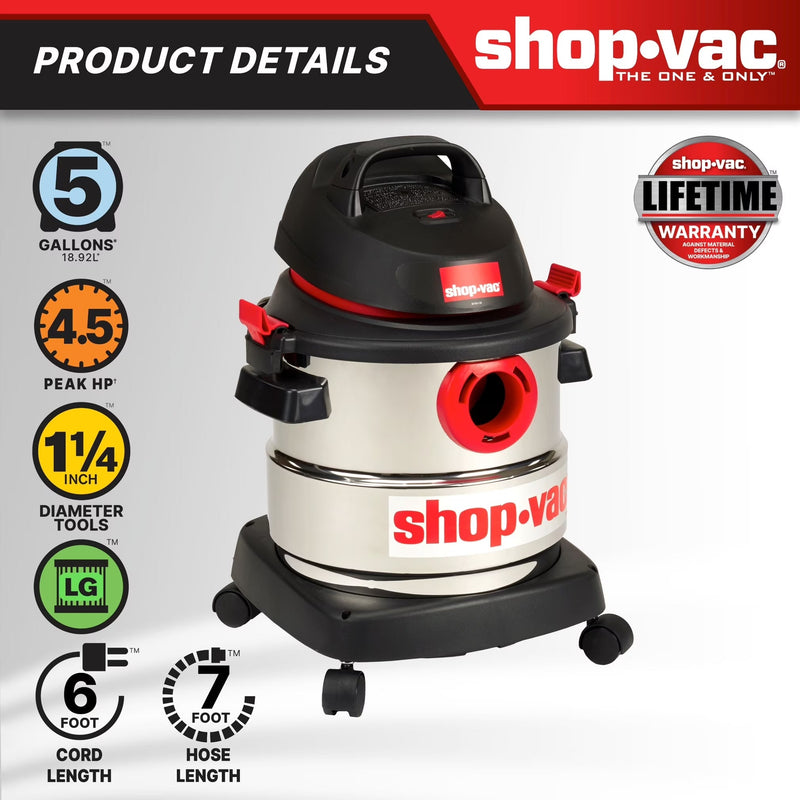 5 Gallon 4.5 Peak HP Wet Dry Vacuum I598